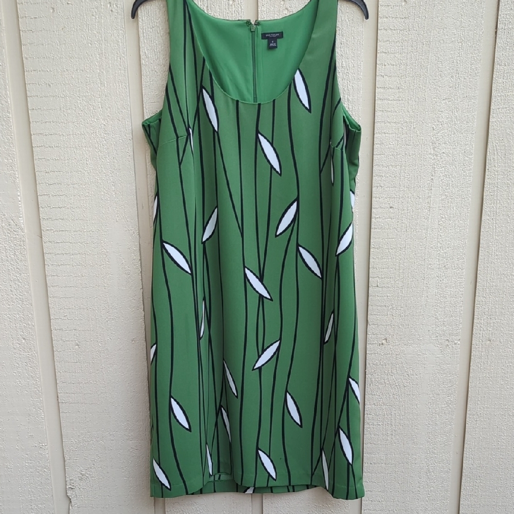 Ann Taylor Green and White Sleeveless Midi Dress